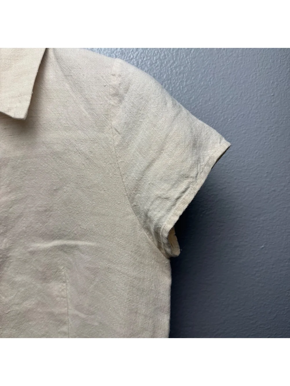 Orvis 100% Linen Short Sleeve Button Front Blouse Women’s Size 10 Beige - Picture 5 of 9